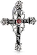 dynamique top down belly button ring - rhodium plated, black enamel cross design logo