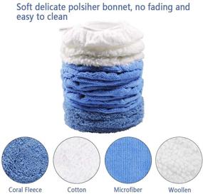 img 3 attached to ICARMAINT Car Polishing Pads Set - 16Pcs Waxers Bonnet Kit, Buffing Pads for 5 to 6 Inches, Soft Polishing Bonnet Polisher Cover with Wax Applicator, Includes 2 Woollen, 1 Cotton, 10 Microfiber, and 3 Coral Fleece Pads