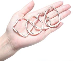 img 3 attached to Set of 4 Women's Girls' Large Enameled Twisted Geometric Hoop Earrings - Fashionable Big Hoops Loop Earrings Kit