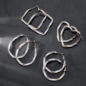 img 1 attached to Set of 4 Women's Girls' Large Enameled Twisted Geometric Hoop Earrings - Fashionable Big Hoops Loop Earrings Kit