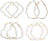 set of 4 women's girls' large enameled twisted geometric hoop earrings - fashionable big hoops loop earrings kit logo