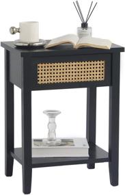 img 3 attached to 🌙 MaxSmeo Mid Century Nightstand: Stylish Black Bedside Table with Rattan Drawer for Modern Living Rooms and Rustic Bedroom Décor - Easy Assembly Included