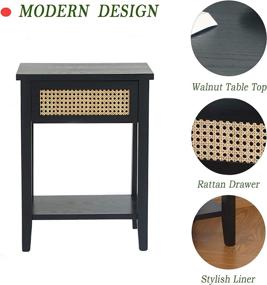 img 1 attached to 🌙 MaxSmeo Mid Century Nightstand: Stylish Black Bedside Table with Rattan Drawer for Modern Living Rooms and Rustic Bedroom Décor - Easy Assembly Included