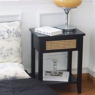 🌙 maxsmeo mid century nightstand: stylish black bedside table with rattan drawer for modern living rooms and rustic bedroom décor - easy assembly included logo