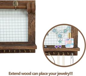 img 1 attached to 🏔️ ZOVOTA Rustic Wood Jewelry Organizer: Wall-Mounted Necklace Holder, Earring Display & Floating Shelves with 16 Hooks