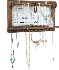 img 4 attached to 🏔️ ZOVOTA Rustic Wood Jewelry Organizer: Wall-Mounted Necklace Holder, Earring Display & Floating Shelves with 16 Hooks