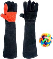 bite proof kevlar animal handling gloves - 23.6in/60cm, reinforced leather welding gloves, high heat/wear/tear resistance - ideal for pet training, cat scratch, bird handling falconry gloves (black) logo