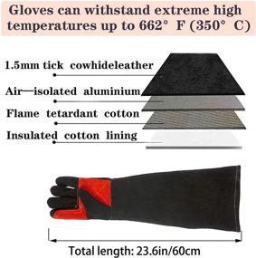 img 3 attached to Bite Proof Kevlar Animal Handling Gloves - 23.6in/60cm, Reinforced Leather Welding Gloves, High Heat/Wear/Tear Resistance - Ideal for Pet Training, Cat Scratch, Bird Handling Falconry Gloves (Black)