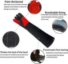 img 2 attached to Bite Proof Kevlar Animal Handling Gloves - 23.6in/60cm, Reinforced Leather Welding Gloves, High Heat/Wear/Tear Resistance - Ideal for Pet Training, Cat Scratch, Bird Handling Falconry Gloves (Black)