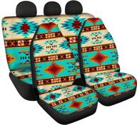 🚗 full set baja blanket seat covers for car seats - renewold boho seat cover with watercolor aztec style design, auto interior protective cover for 5 seats logo