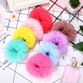 img 3 attached to 21 Colorful Pom Hair Ties for Women - Fluffy Elastic Hair Band Scrunchies with Faux Fur Pompom Balls, Perfect Ponytail Holders & Stylish Hair Accessories