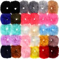 21 colorful pom hair ties for women - fluffy elastic hair band scrunchies with faux fur pompom balls, perfect ponytail holders & stylish hair accessories logo