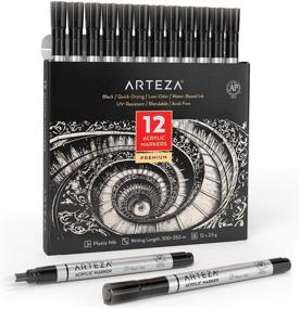 img 4 attached to Arteza Acrylic Paint Pens, 12-Pack Black, Durable Acrylic Paint Markers for Halloween 🎃 Pumpkin Painting, Plastic Nib, Art Supplies for Metal, Canvas, Rock, Ceramics, Glass, Wood, Fabric