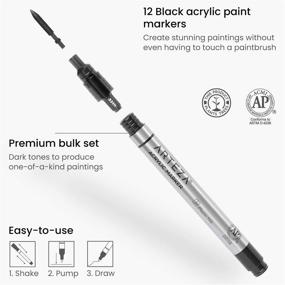 img 3 attached to Arteza Acrylic Paint Pens, 12-Pack Black, Durable Acrylic Paint Markers for Halloween 🎃 Pumpkin Painting, Plastic Nib, Art Supplies for Metal, Canvas, Rock, Ceramics, Glass, Wood, Fabric