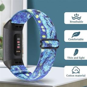 img 1 attached to Veezoom Braided Sport Elastic Watch Bands: Compatible with Fitbit Charge 4/Charge 3/SE, Stretchy Breathable Fabric Solo Loop Nylon Strap, Colorful Patterns for Women and Men