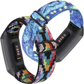 img 4 attached to Veezoom Braided Sport Elastic Watch Bands: Compatible with Fitbit Charge 4/Charge 3/SE, Stretchy Breathable Fabric Solo Loop Nylon Strap, Colorful Patterns for Women and Men