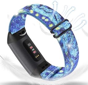 img 2 attached to Veezoom Braided Sport Elastic Watch Bands: Compatible with Fitbit Charge 4/Charge 3/SE, Stretchy Breathable Fabric Solo Loop Nylon Strap, Colorful Patterns for Women and Men