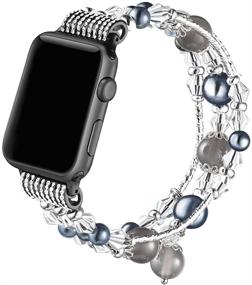 img 4 attached to Элегантный жемчужный браслет-замена для часов Apple Watch серии 1-4 - женский эластичный ручной работы ремешок