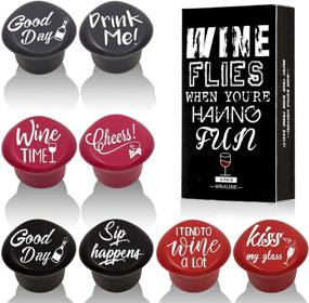 img 4 attached to 🍷 Whaline 8 Pack Funny Silicone Wine Stoppers - Reusable Wine Accessories and Gifts with Hilarious Sayings for Wine and Beer Bottles