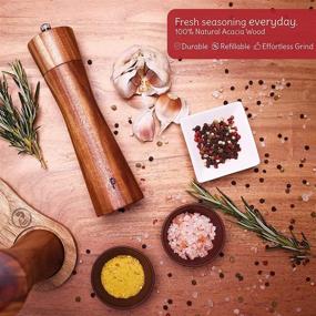 img 3 attached to 🌿 Premium Acacia Wood Salt and Pepper Grinder Set - 8-Inch Manual Spice Mills with Adjustable Coarseness - Refillable Sea Salt and Peppercorn Crushers Kit - Includes Wooden Tray and Cleaning Brush