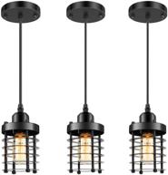 💡 vintage industrial pendant lighting: 3-pack mini ceiling hanging lamps for kitchen island, dining room, & more - adjustable retro style in black finish with e26 base logo