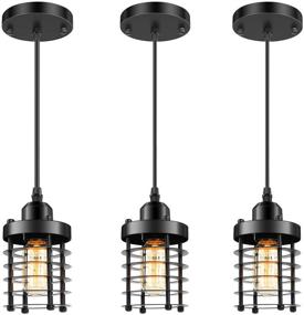 img 4 attached to 💡 Vintage Industrial Pendant Lighting: 3-Pack Mini Ceiling Hanging Lamps for Kitchen Island, Dining Room, & More - Adjustable Retro Style in Black Finish with E26 Base