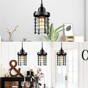 img 3 attached to 💡 Vintage Industrial Pendant Lighting: 3-Pack Mini Ceiling Hanging Lamps for Kitchen Island, Dining Room, & More - Adjustable Retro Style in Black Finish with E26 Base