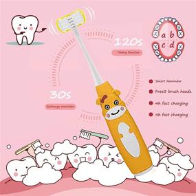 img 1 attached to 🦷 U31 Kids Electric Toothbrush with Timer and Silicone Triple Bristles, Includes 3 Brush Heads - Sonic Toddler Toothbrush for Effective Cleaning