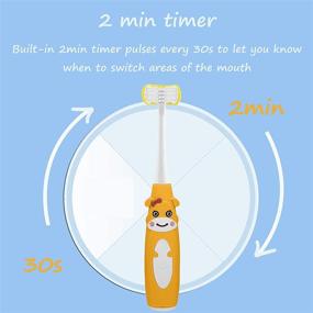 img 2 attached to 🦷 U31 Kids Electric Toothbrush with Timer and Silicone Triple Bristles, Includes 3 Brush Heads - Sonic Toddler Toothbrush for Effective Cleaning