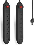 манимв power strip surge protector с 6 розетками, удлинителем 6 футов, защитой от перегрузки, подходящий для установки на стену дома, офиса, гостиницы - черный (2 штуки) логотип