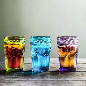 img 2 attached to 🍹 Kingrol 6 Pack 12 oz Vintage Drinking Glasses, Romantic Water Glassware with Embossed Design, Glass Tumbler Set for Juice, Beverages, Beer, Cocktail