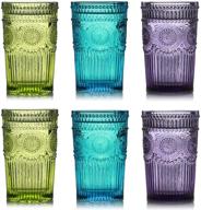 🍹 kingrol 6 pack 12 oz vintage drinking glasses, romantic water glassware with embossed design, glass tumbler set for juice, beverages, beer, cocktail logo