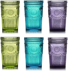 img 4 attached to 🍹 Kingrol 6 Pack 12 oz Vintage Drinking Glasses, Romantic Water Glassware with Embossed Design, Glass Tumbler Set for Juice, Beverages, Beer, Cocktail