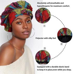 img 2 attached to Satin Hair Bonnet for Women: Large Soft Sleep Cap with African Print Headscarf – Ideal for Long Curly Hair, Head Wrap, Silk Sleeping Bonnet