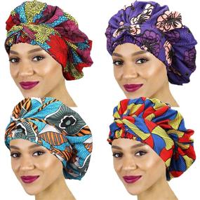 img 4 attached to Satin Hair Bonnet for Women: Large Soft Sleep Cap with African Print Headscarf – Ideal for Long Curly Hair, Head Wrap, Silk Sleeping Bonnet