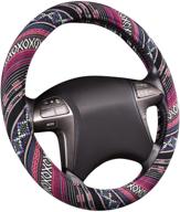 stylish & anti-slip ethnic flax cloth steering wheel cover - universally fit cars, suvs, vans logo