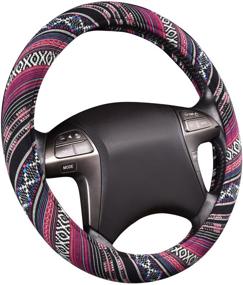 img 4 attached to Stylish & Anti-Slip Ethnic Flax Cloth Steering Wheel Cover - Universally Fit Cars, SUVs, Vans