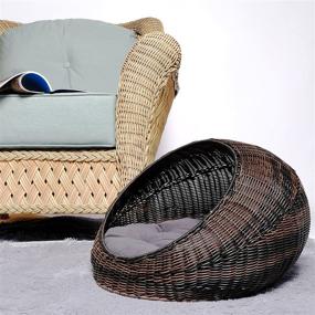 img 3 attached to 🐱 D+GARDEN Indoor Wicker Cat Bed - Covered Modern Cat Hideaway Hut, Rattan Dome Basket for Cats, Washable