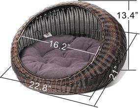 img 2 attached to 🐱 D+GARDEN Indoor Wicker Cat Bed - Covered Modern Cat Hideaway Hut, Rattan Dome Basket for Cats, Washable