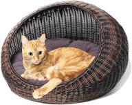 🐱 d+garden indoor wicker cat bed - covered modern cat hideaway hut, rattan dome basket for cats, washable logo