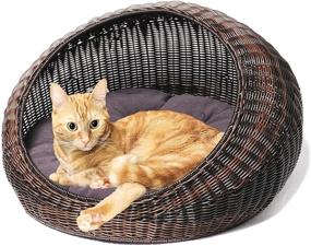 img 4 attached to 🐱 D+GARDEN Indoor Wicker Cat Bed - Covered Modern Cat Hideaway Hut, Rattan Dome Basket for Cats, Washable