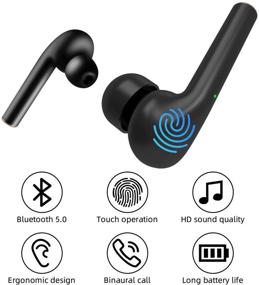 img 3 attached to 🎧 Улучшенные беспроводные наушники Bluetooth 5.2 с микрофоном, водонепроницаемые TWS-наушники - 35 часов прослушивания, глубокий бас, спортивная гарнитура (чёрные)