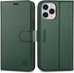 img 4 attached to 📱 SHIELDON Genuine Leather Wallet Case for iPhone 12 Pro Max- RFID Blocking, Card Slots, Kickstand - Midnight Green