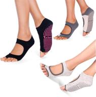 🧦 women's non slip yoga pilates socks - pack of 3, toeless non skid sticky grip sock - ideal for pilates, barre, ballet логотип