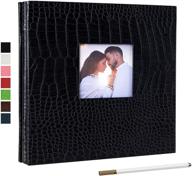 📷 potricher leather photo album self adhesive - 3x5, 4x6, 5x7, 6x8, 8x10 - diy magnetic sticky pages scrapbook album for family, wedding, anniversary, baby - with metallic pen - black color - 11x10.6 inches logo