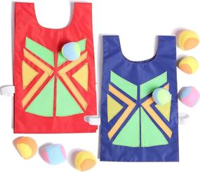 img 2 attached to 🏐 Ultimate Dodgeball Tag Game Set with Sticky Vests - Fun Outdoor Throwing Target Game for Kids and Adults (4 Vest & 32 Ball) - Catch Toss Soft Toy Balls in Red, Blue, Green, and Yellow