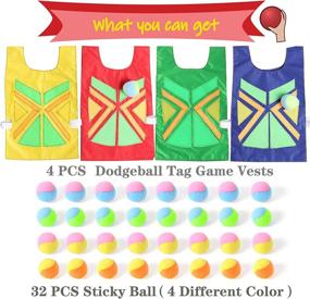 img 3 attached to 🏐 Ultimate Dodgeball Tag Game Set with Sticky Vests - Fun Outdoor Throwing Target Game for Kids and Adults (4 Vest & 32 Ball) - Catch Toss Soft Toy Balls in Red, Blue, Green, and Yellow