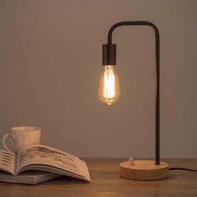 img 2 attached to 🏮 Vintage Industrial Desk Lamp with Wooden Base, Retro Office Lamp, Edison Bulb Included, Table Lamp for Bedroom, Living Room, Dorm, Nightstand Light Perfect for Minimalistic Décor