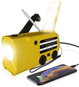 img 4 attached to 🌞 JYDZRD Emergency Mini Weather Radio: Stay Prepared with Hand Crank/Solar Power, NOAA/AM/FM Alerts, Flashlight, Charger & More in Yellow