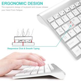 img 3 attached to 🖥️ Премиум беспроводной набор клавиатуры и мыши - полноразмерный тонкий эргономичный 2.4 ГГц USB беспроводной комбо для ПК, ноутбуков и Windows - серебристо-белый